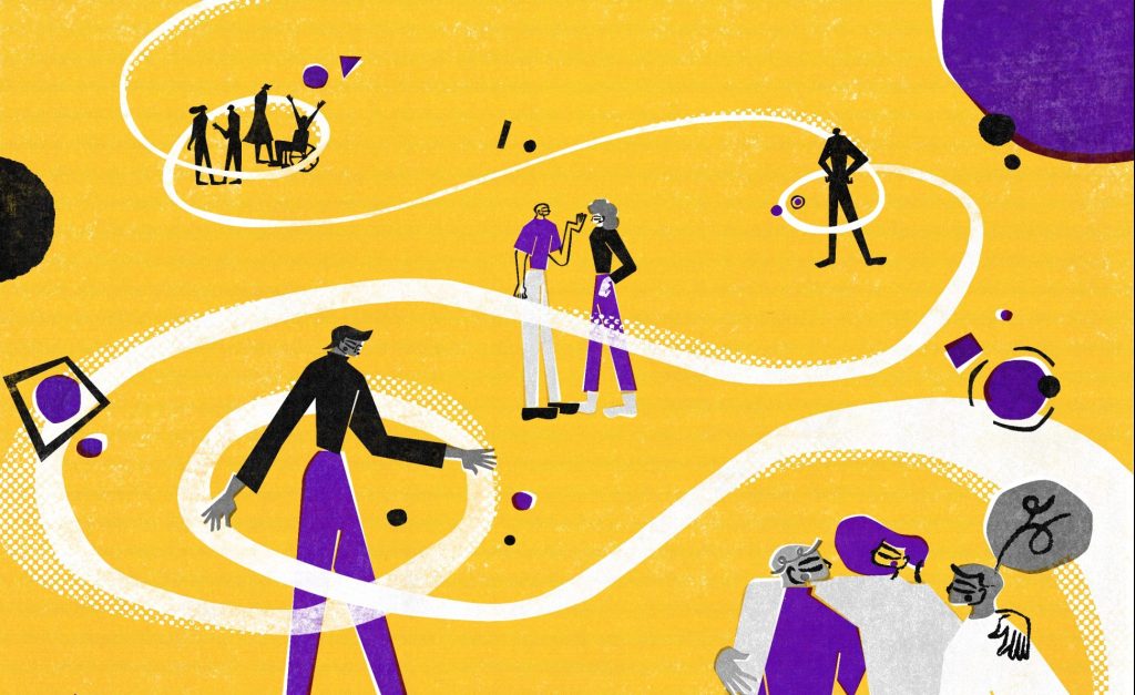 Abstract illustration of people along a path