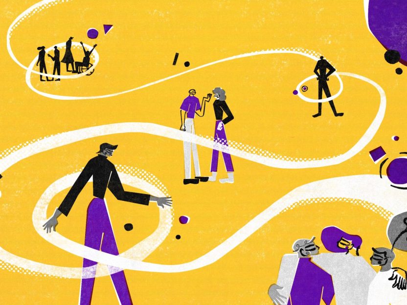 Abstract illustration of people along a path