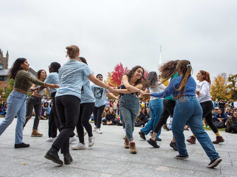 Photo of students dancing on Mountain Day.