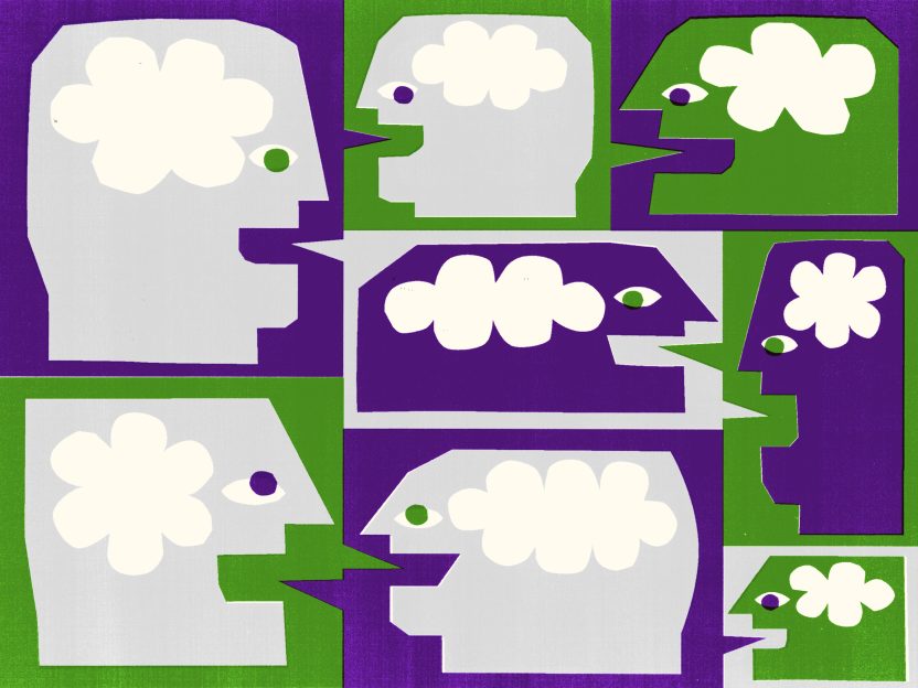 Illustration of heads in conversation.