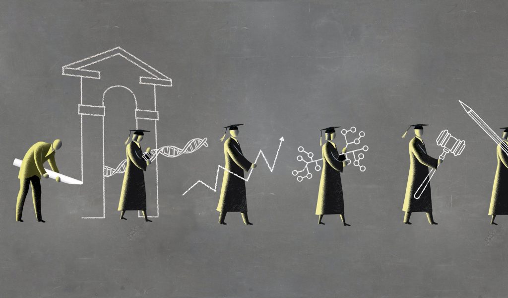 Illustration of graduates entering the workforce