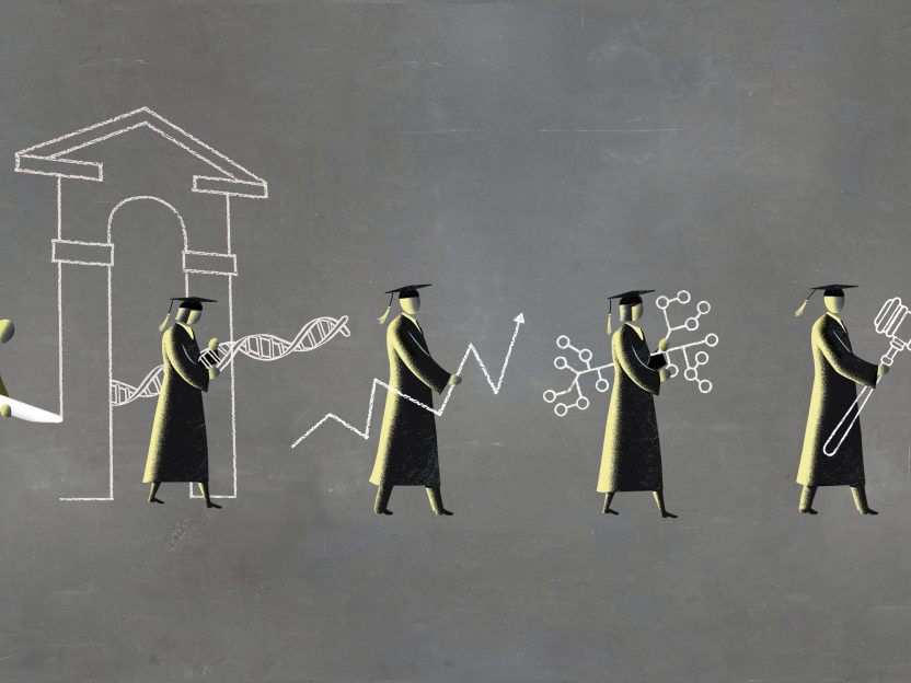 Illustration of graduates entering the workforce