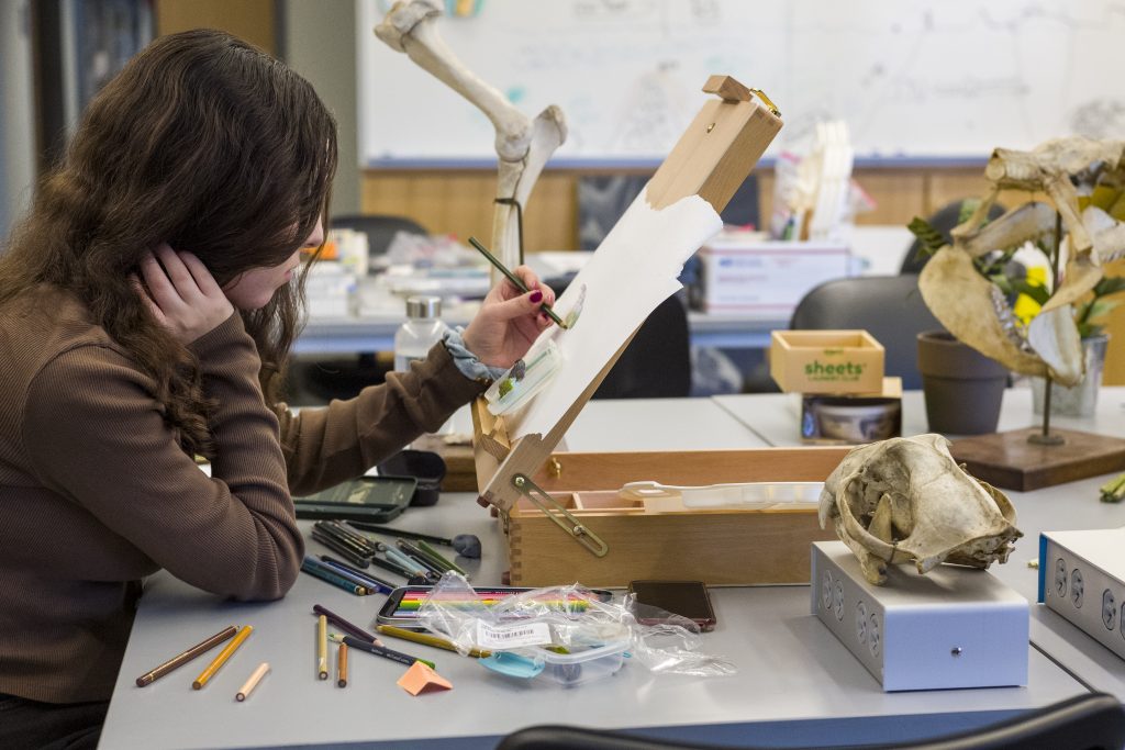 Students work on a project in the Drawing Science course during Winter Study 2024.