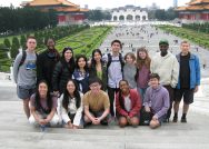 Students in the 2024 Winter Study travel course in Taiwan pose at the Chiang Kai-shek Memorial.