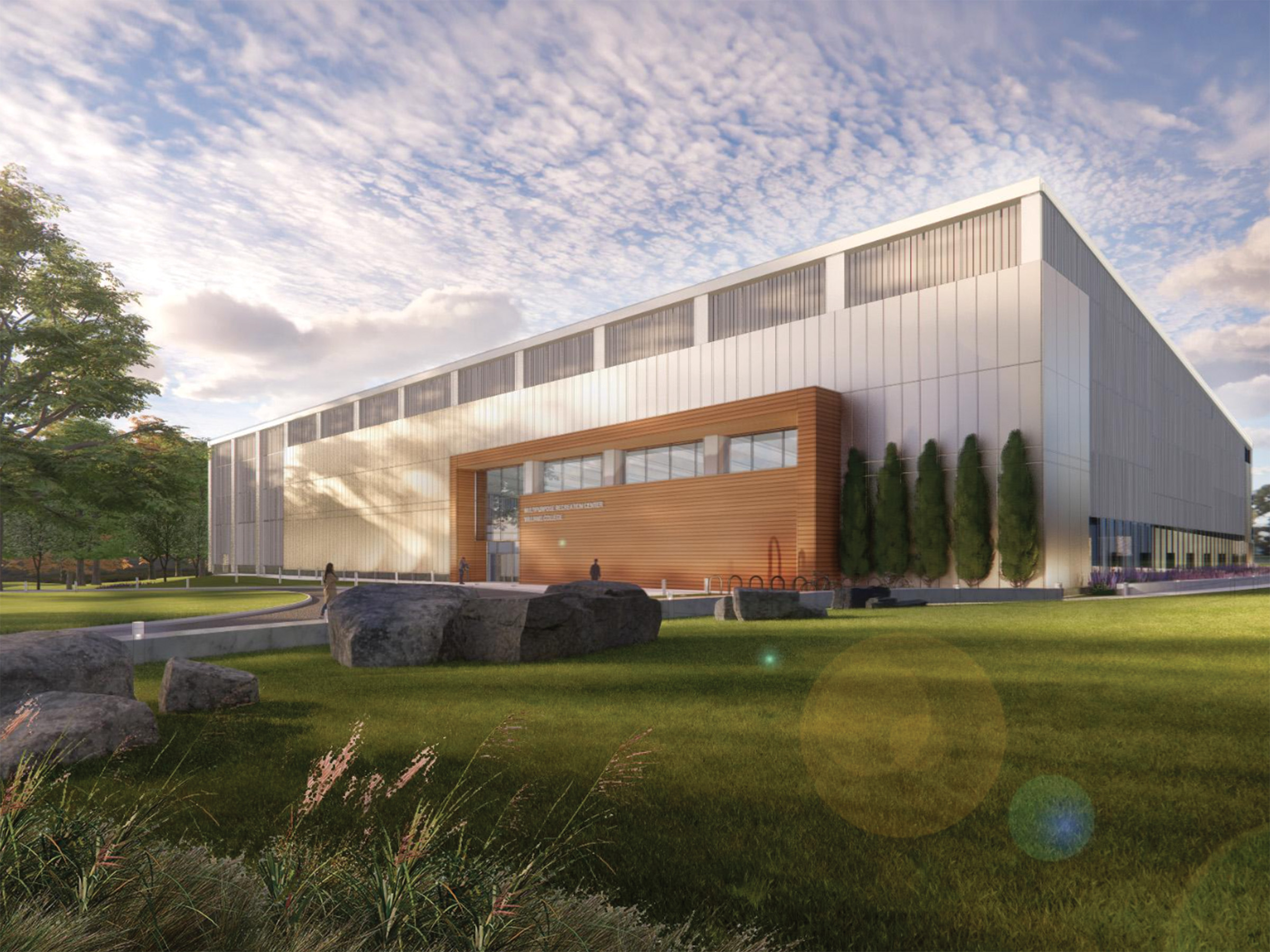 An architectural rendering of the southwest corner of the MRC.