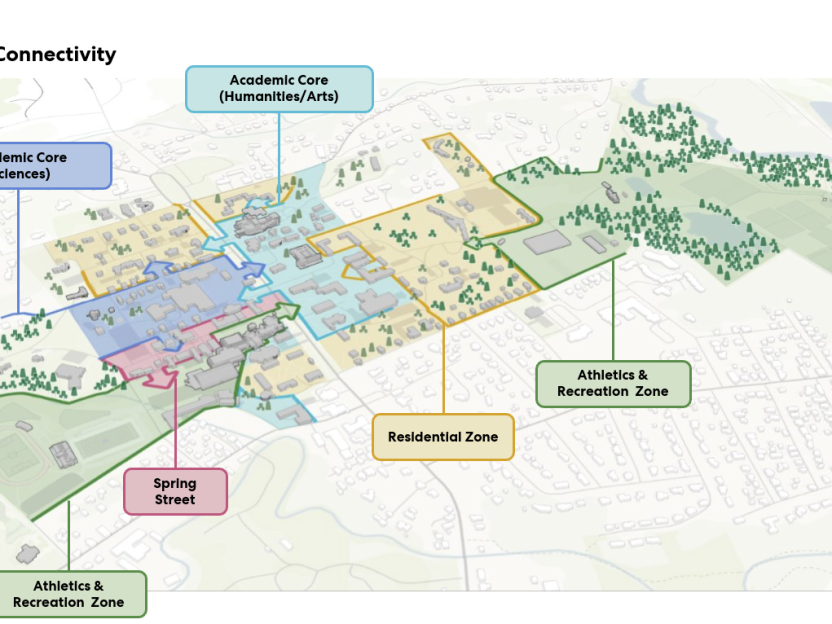 An image of a map of Williams campus illustrating where the athletic and wellness facilities are located.
