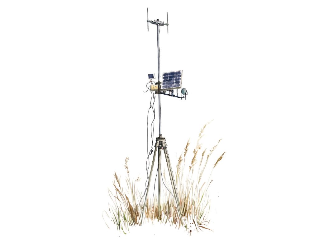 A watercolor style illustration of a weather station