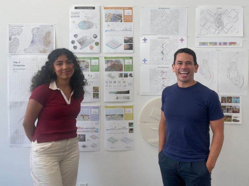 A photo of Sonia Dhingra '26 posing with Carlos Arnaiz '98 during her summer 2024 internship