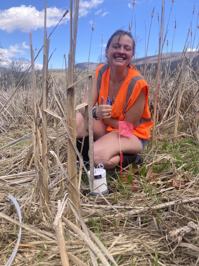 A student takes measurements from the area around Eph Pond.