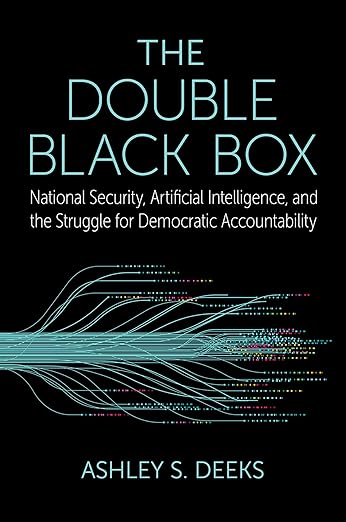 Cover of The Double Black Box. A black background with bright blue lettering and an image of a glowing fiber network beneath the title.