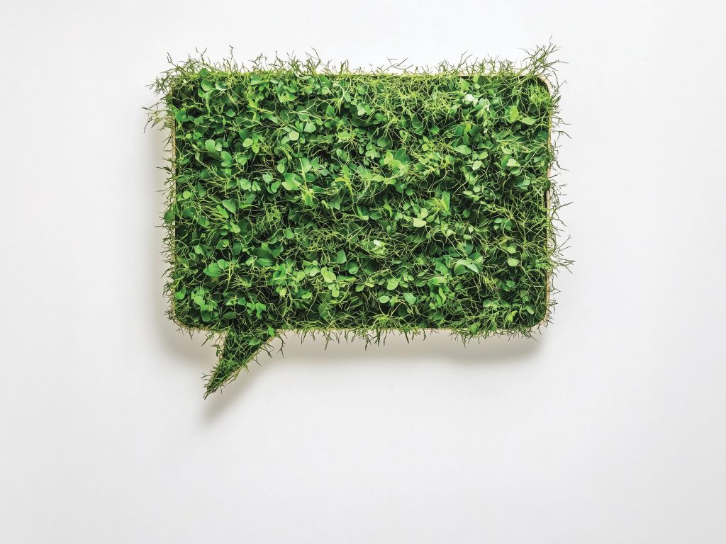 speech_bubble Illustration of a speech bubble composed of green plants.
