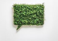 Illustration of a speech bubble composed of green plants.